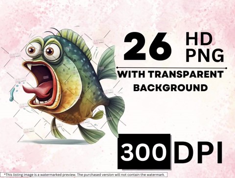 Funny Watercolor Fish Clipart, Quirky PNG Bundle (26 Images) - Etsy