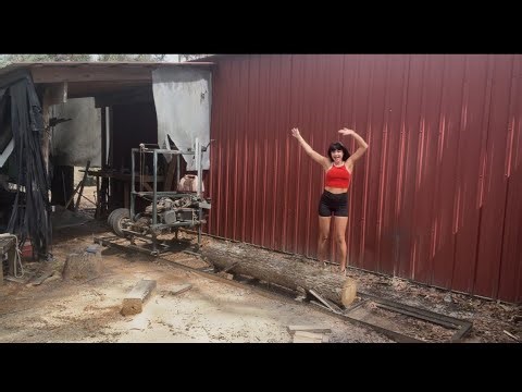 Full log cut on my dad’s homemade sawmill 😅 | First time using it!