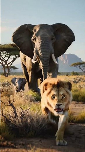 Mother Elephant Charges Lion to Save Calf #wildlife #survival #elephant #ai