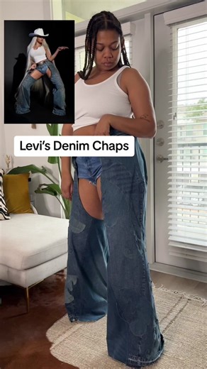 Upcycled some @Levi’s to make these denim chaps #cowboycarter #sewingtiktok #upcycled #denimfashion