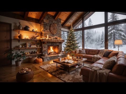 ✨ Cozy Cabin Ambience | Crackling Fireplace Sound & Falling Snow | Relaxing Winter To Sleep & Study