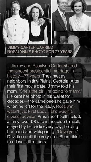 JIMMY CARTER CARRIED ROSALYNN'S PHOTO FOR 77 YEARS 💛🙏