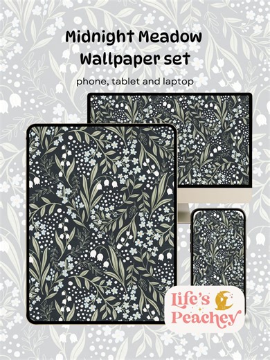 Midnight Meadow Floral Wallpaper Set: Phone, Tablet, Laptop (digital Download) - Etsy