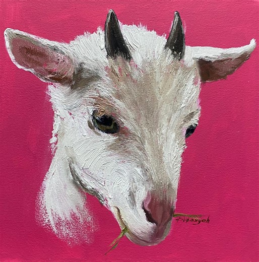 Goat Painting Original Art, Pink Background Animal Portrait, Goat Wall Art, Farm Animal Painting, Whimsical Animal Artwork - Etsy