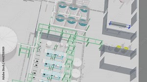 Water treatment plant, seamless 3d loop animation, filtration system