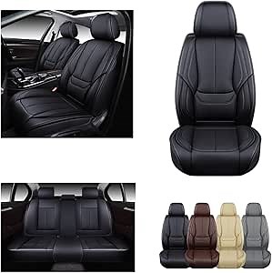 OASIS AUTO Car Seat Covers Premium Waterproof Faux Leather Cushion Universal Accessories Fit SUV Truck Sedan Automotive Vehicle Auto Interior Protector Full Set (OD-006 Black)