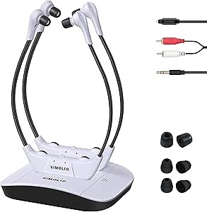 SIMOLIO Dual Wireless Headphones for TV Watching with Spare Battery for Seniors and The Elderly, Tone and Balance Control, Ambient Sound Listener, 164 ft Work Range, No Audio Delay, SM-824D2