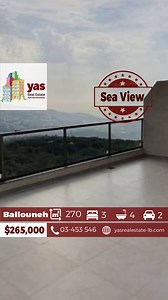 Ballouneh 270m2 | Duplex | New | Upgraded | Sea View | Accessible calm / classy neighborhood in Ballouneh, walking distance from the main highway and all facilities, gated community project with a swimming pool / gym/security, unique opportunity boasts in a privileged location offering an exceptional lifestyle | Generous dimensions and partitions 3 bedrooms | 4 bathrooms | salon | dining | kitchen | maid corner | big sitting room | entrance | balconies | Luxury specs: Heating system | European t