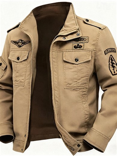 Men's Utility Jacket Cargo Jacket Casual Jacket Vacation Daily Wearproof Front Pocket Spring Fall Plain Fashion Classic Stand Collar Regular Black Khaki Army Green Jacket 2025