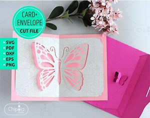 Butterfly Card With Envelope SVG Template, Butterflies Card Cut File, Popup Birthday Invitation Stationary, Pop up Vector Greeting Card - Etsy