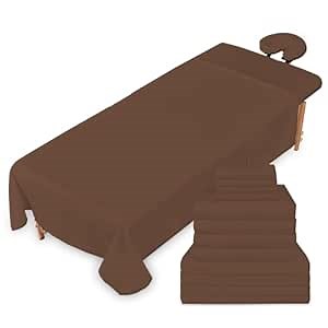 Massage Table Sheets Set – 3 Piece 4 Set, Microfiber Spa Bed Sheets, Cotton-Feel Massage Bed Cover, Wrinkle & Oil Resistant, Soft Accessories for Estheticians – Brown