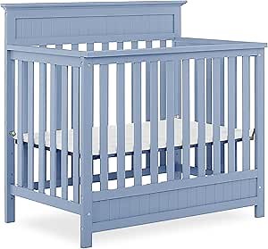 Dream On Me Harbor 4-in-1 Convertible Mini Crib in Dusty Blue, Greenguard Gold Certified