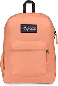 JanSport Cross Town Backpack 17" x 12.5" x 6" - Simple Bag for Everyone with 1 Main Compartment, Front Utility Pocket - Premium Class Accessories - Peach Neon
