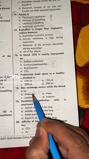 Gas exchange occurs🫁 #mcq #quiz #gases #blood #artery #capillary #medicalknowledge #foryou