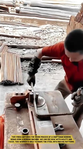 How Strong Is This Worker?! 💪 Bending Rebar with a Simple Tool! #workprocess #skills