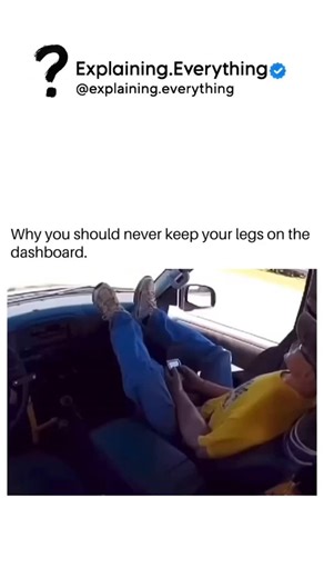Explaining Everything on Instagram: "This video serves as a graphic safety warning about the extreme dangers of resting your feet on a vehicle's dashboard. It demonstrates how an airbag deployment during a collision can cause catastrophic injuries when a passenger is seated in this position.l #virel"