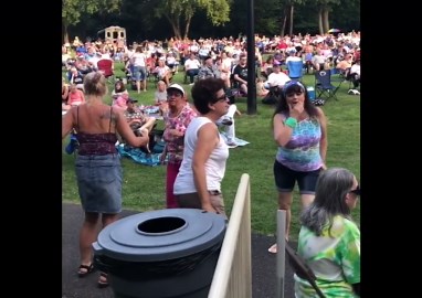 compilation of old people dancing at concert, lots of funny and interesting people majority are old men