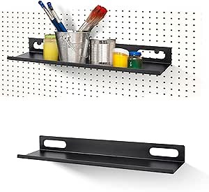 Amazon.com: G.CORE Metal Pegboard Shelf Set - 2Pack 15.7" Peg Board Shelving Racks Black Accessories Display Trays Tool Tiered Shelves for Office Craft Garage Kitchen Bathroom Pegboard Organization System (Long) : Industrial & Scientific