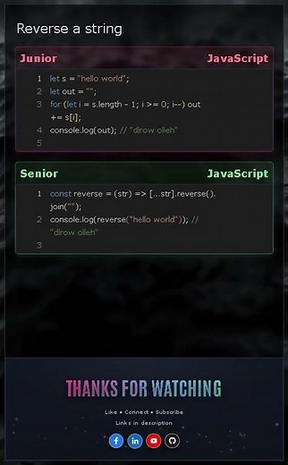 Reverse String in JavaScript | Junior vs Senior (Loop vs Built ins)