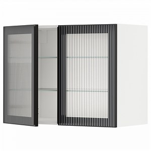 METOD Mueble mural con repisas, blanco/Hejsta Vidrio acanalado antracita, 80x60 cm  - IKEA Chile