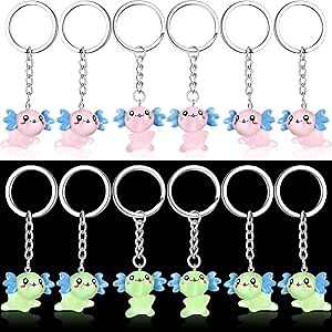 Henoyso 12 Pcs Luminous Axolotl Keychain Glow in the Dark 3D Cartoon Axolotl Keychain Birthday Party Favors Charms Pendant Accessories Decorations for Key Backpack Birthday Christmas(Glow)