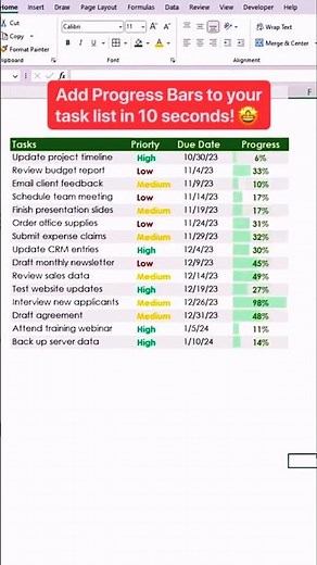 Add Progress Bars in Excel in 10 Seconds | Excel Trick