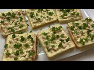 Spicy toast bread topped with ham and cheese. #121