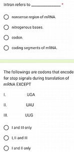 Intron refers to \qquadnonsense region of mRNA.nitrogenous ba... | Filo