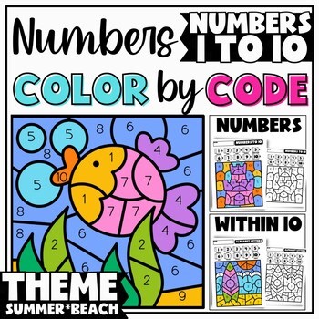 Kindergarten | Number Recognition to 10 | Color by Skill Worksheets | Ocean
