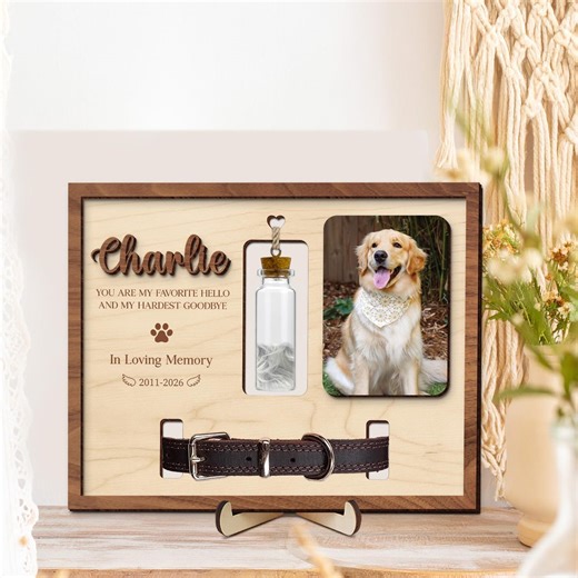 Memorial Pet Collar Holder Sign, Dog Memorial Wood Frame With Collar Holder & Fur Jar, Dog Memorial Gifts, Pet Sympathy Gift, Pet Loss Gift - Etsy