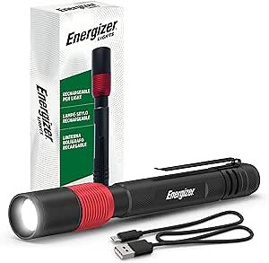 Energizer X-400 Pen light Flashlight Rechargeable, Bright Penlight IPX4 Water-Resistant, Lightweight and Durable, Rechargeable Flashlight, USB Charging Cable Included