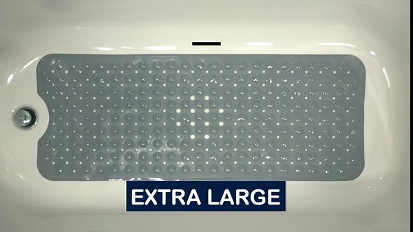 ENKOSI Bathtub Mat – 40 x 16 Inch Extra Long Non Slip Shower Mat – Anti Slip Grey Bath Mat with Suction Cups and Drain Holes – Bathroom Mat for Smooth Tubs and Shower Floors (40x16 Clear Grey)