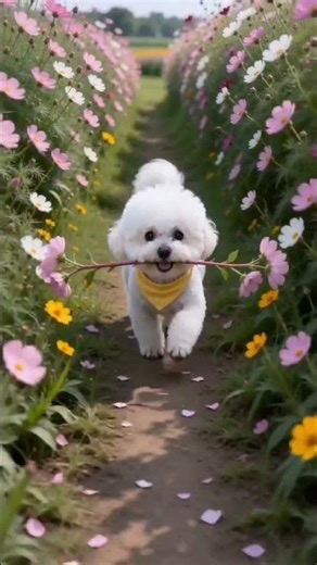AI Flower Sea Fun Time: Playful Bichon Adventures