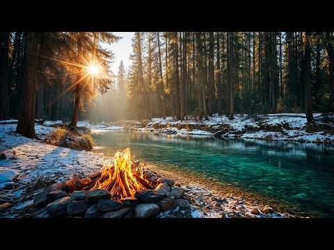 Relaxing Spring Campfire 🔥 Clear River Sounds and Peaceful Forest Morning Ambience 🌿 Calm Rest