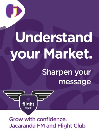 Flight Club with Jacaranda FM equips you with expert insight and high-impact radio & digital solutions that deliver measurable results. Plus FREE AI Market Monitor access. In today’s competitive market, visibility without strategy is expensive. Understand your market. Register now on jacarandafm.com