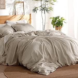 Bedsure Linen Duvet Cover King - Linen Cotton Blend Duvet Cover, PureWoven Cooling & Breathable Bedding Set for Hot Sleepers, Moisture Wicking & Durable Cover Set 3 Piece (Linen Color)