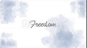 Freedom animated text with blue watercolor background. Independence day banner
