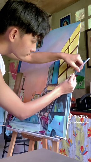 Abstract Cityscape Painting Process Using Acrylic - Fine Arts Student