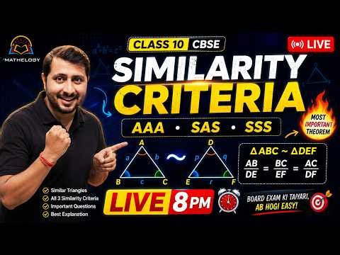 👉 Class 10 Maths LIVE 🔥 Similarity Criteria (AAA, SAS, SSS) | Triangles | CBSE 2026 #maths #live