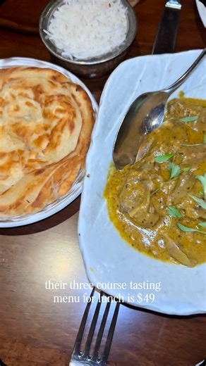 sherin on Instagram: "Is this the best Indian restaurant in nyc? The Menu: 3 Course Lunch Menu $49 * TUNA PUCHKA: tuna, black salt, caviar, mint cilantro jaljeera, semolina puff * SMOKED MASALA RIBS: charcoal smoked pork ribs, vindaloo spice rub, pickled radish * ACHARI PANEER: mustard marinated paneer, delicata squash, panch phoron tomato sauce * GOAT COCONUT KORMA: marinated braised goat leg, coconut black peppercorn sauce, malabar paratha * PAAN POPSICLE: royal saunf kulfi bar & caramel magic