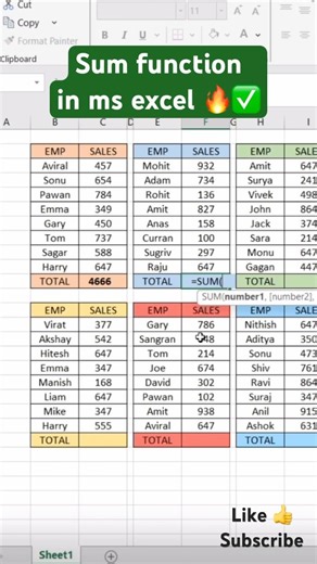 Sum function in ms excel 🔥✅ #excel #exceltips #exceltricks #youtube #algorithm #fypp #youtube