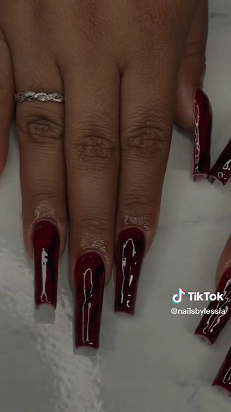 Black and Red Marble Nail Art Ideas 2024