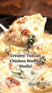 Creamy Tuscan Chicken Stuffed Shells 🤤 | Better Than Restaurant Pasta! #recipe #easyrecipes #viral