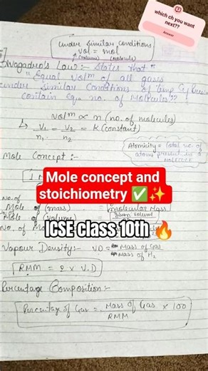 mole concept and stoichiometry chemistry ICSE class 10th short notes