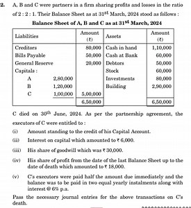 A, B and C were partners in a firm sharing profits and losses i... | Filo