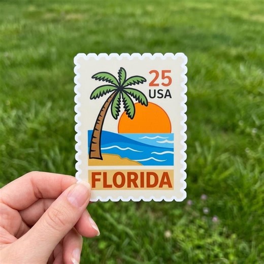 Florida Stamp Sticker, Sunshine State Decal, Palm Tree Beach Vinyl, Tropical Travel Souvenir Art, City Landmark Gift, Laptop Journal Decor - Etsy