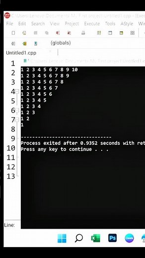 🔥 Beautiful Number Pattern in C++ | Reverse Triangle Loop Program 💻✨