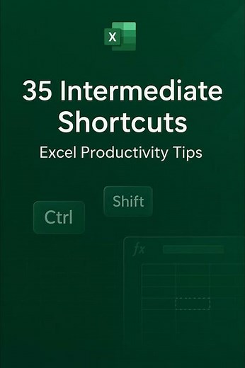 Boost your workflow with 35 powerful Intermediate Excel shortcuts!#exceltips #productivity #shortcut
