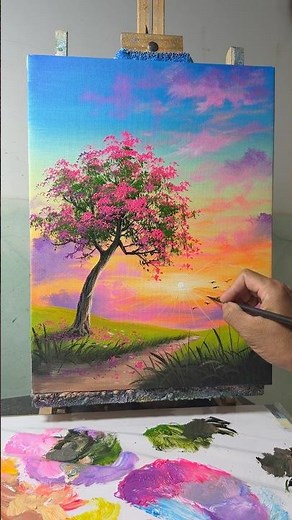 Easy Sunrise Birds Painting | Simple Acrylic Landscape Tutorial