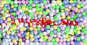 Happy Christmas text appears through spheres simulation